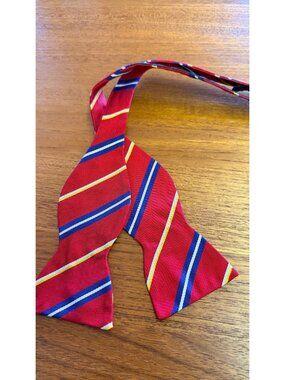 Vintage Polo Ralph Lauren Red Navy Striped Adjustable Silk Self-Tie Bow Tie USA